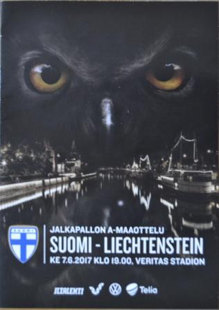 Otteluohjelma tai lippu ottelusta Suomi - Liechtenstein 07.06.2017