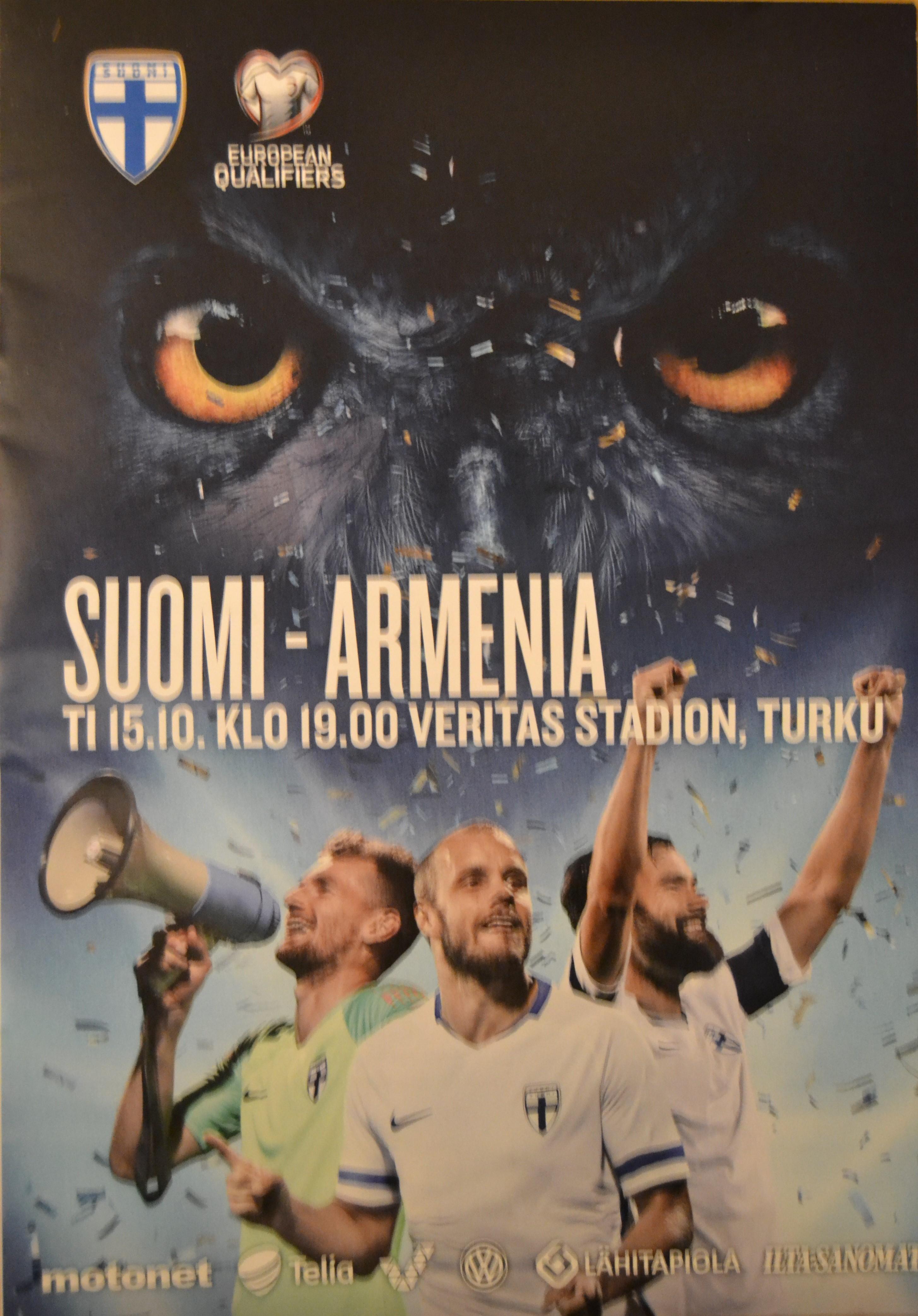 Otteluohjelma tai lippu ottelusta Suomi - Armenia 15.10.2019