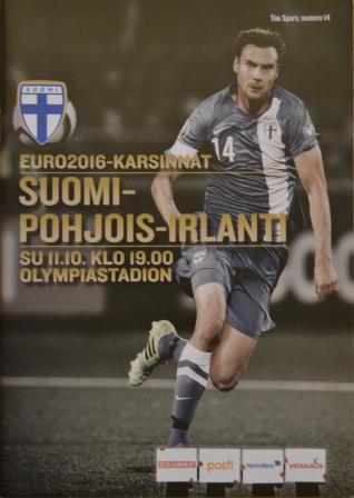 Otteluohjelma tai lippu ottelusta Suomi - Pohjois-Irlanti 11.10.2015