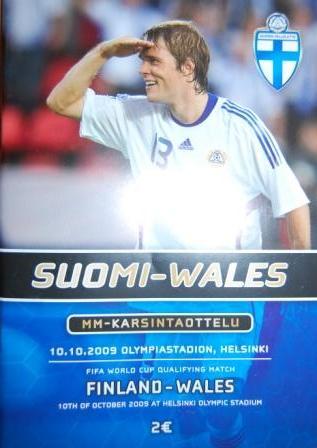 Otteluohjelma tai lippu ottelusta Suomi - Wales 10.10.2009