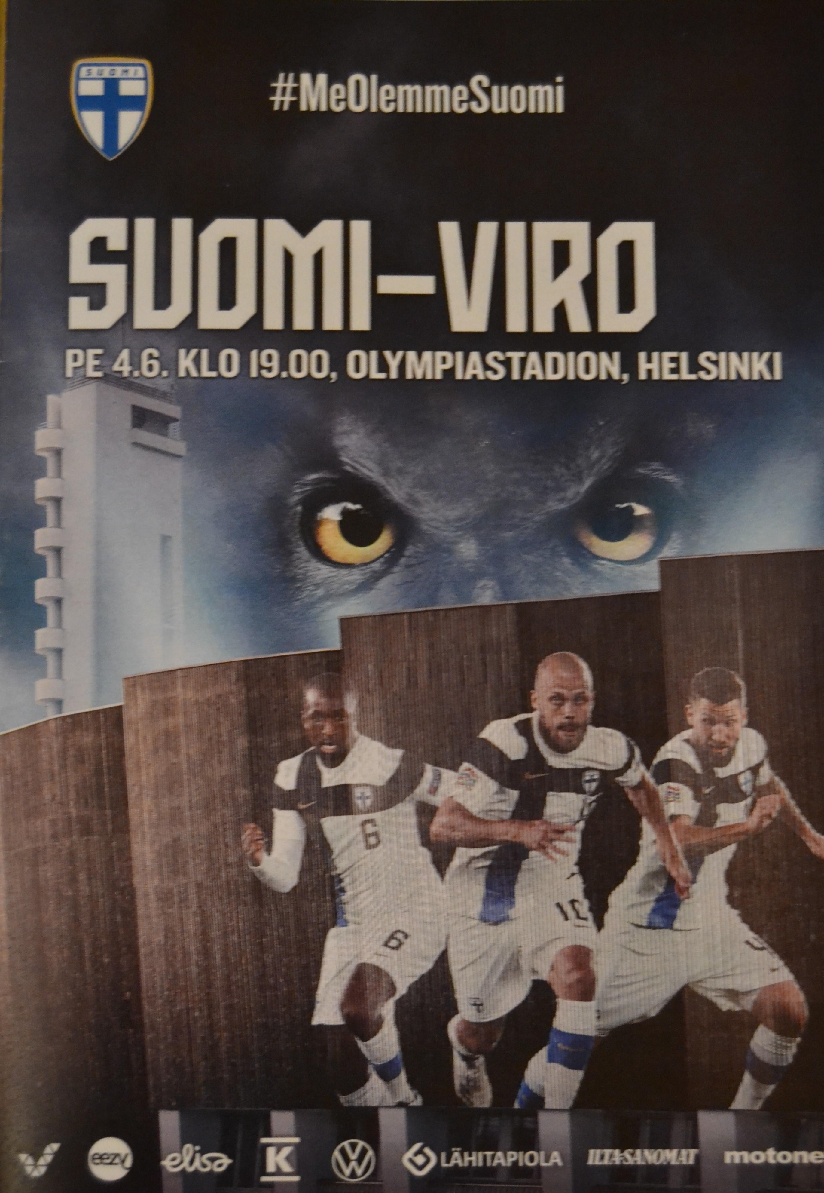 Otteluohjelma tai lippu ottelusta Suomi - Viro 04.06.2021
