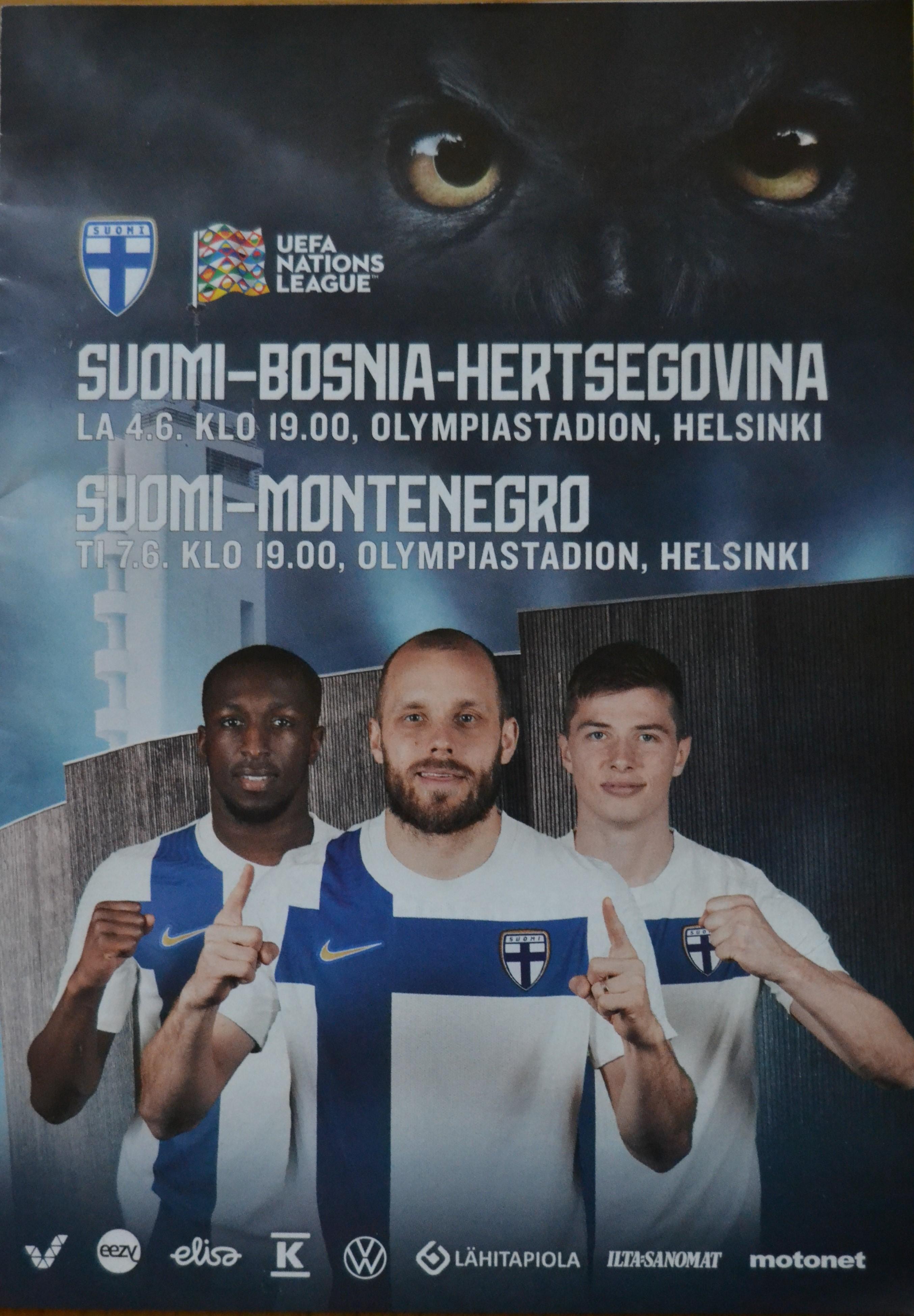 Otteluohjelma tai lippu ottelusta Suomi - Bosnia-Hertsegovina 04.06.2022