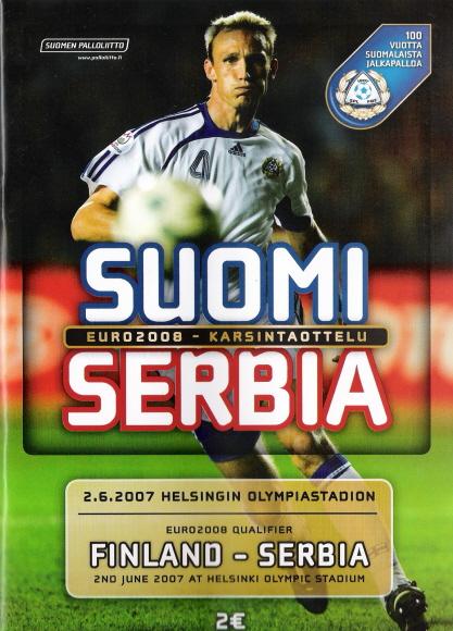 Otteluohjelma tai lippu ottelusta Suomi - Serbia 02.06.2007