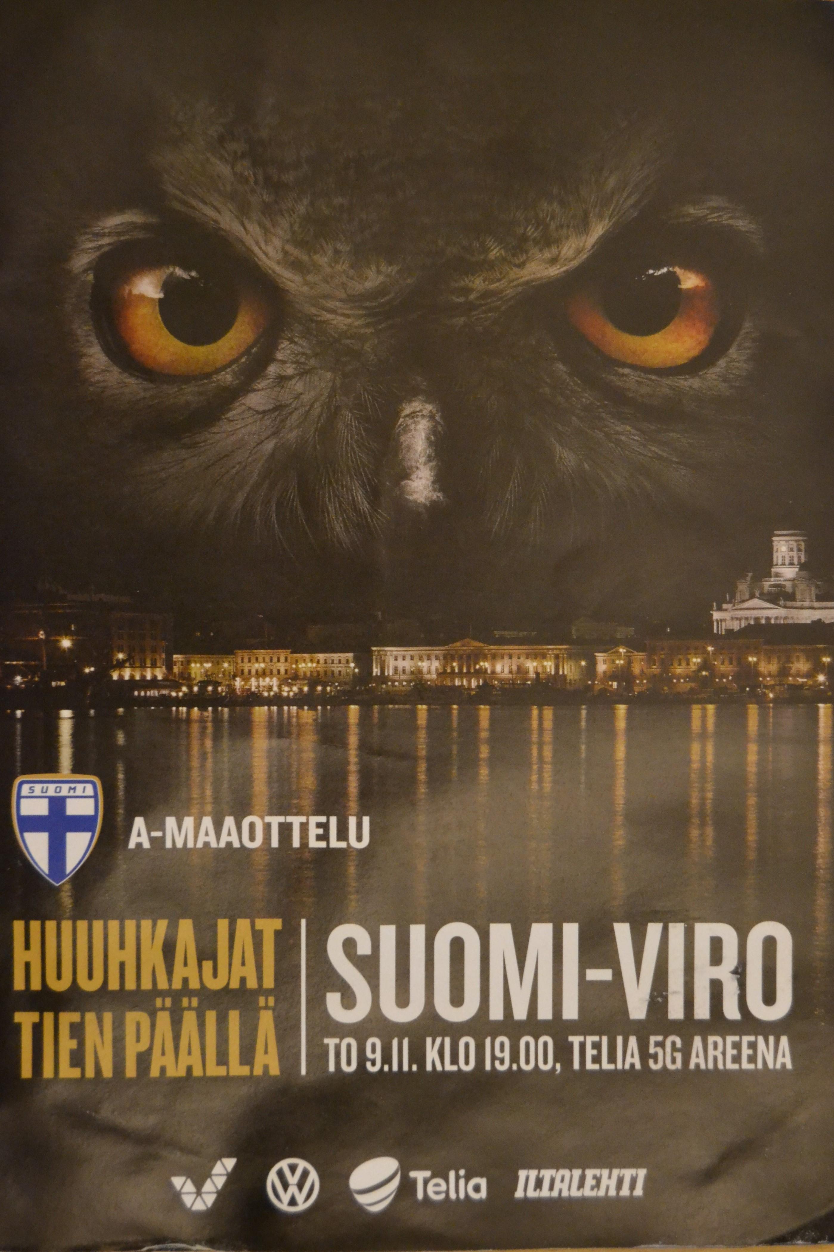Otteluohjelma tai lippu ottelusta Suomi - Viro 09.11.2017