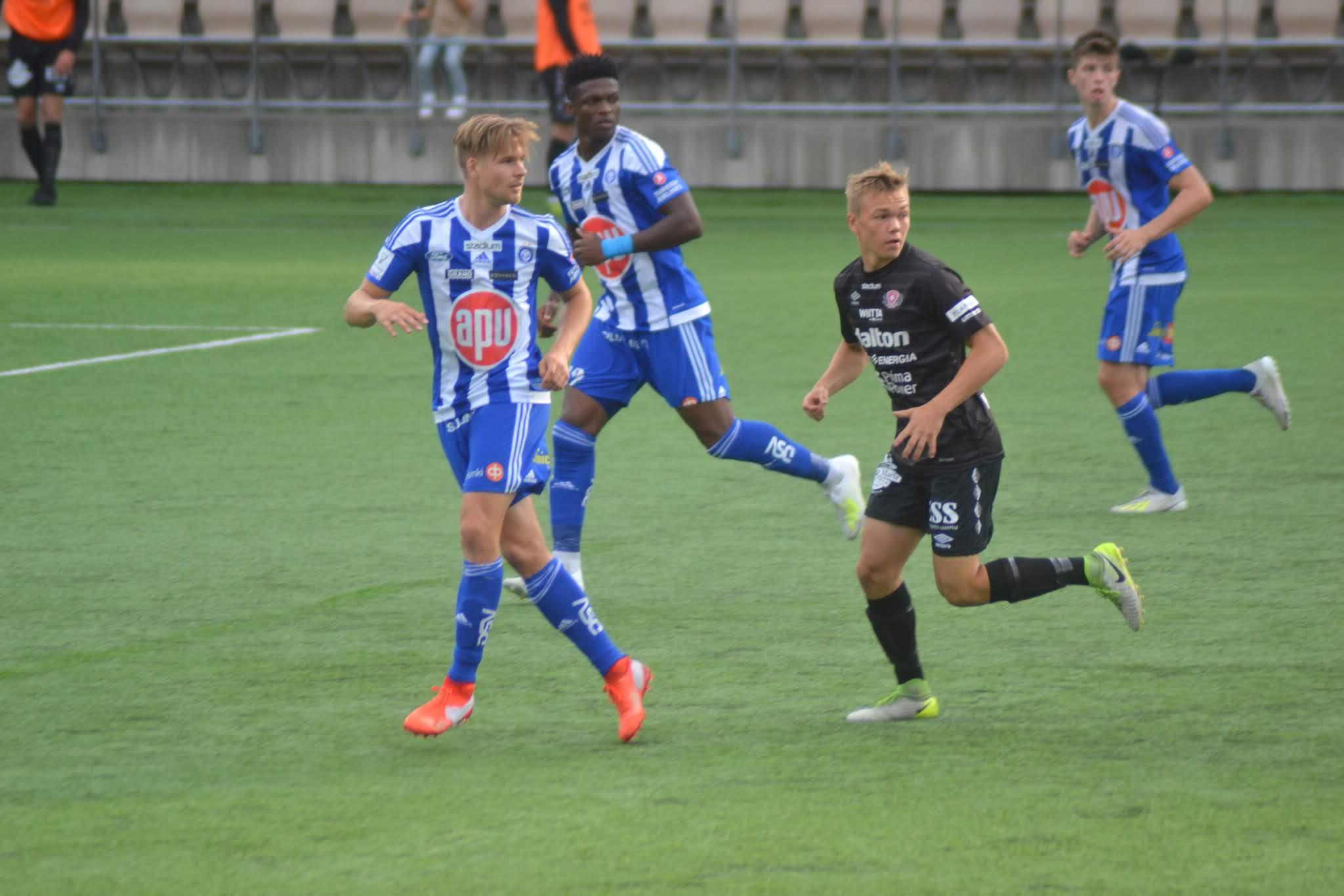 HJK - FC Lahti 10.08.2019: Henri Toivonmäki, Faith Obilor, Pyry Lampinen, Daniel O'Shaughnessy.