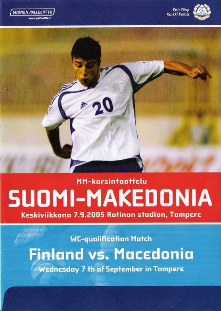 Otteluohjelma tai lippu ottelusta Suomi - Makedonia 07.09.2005