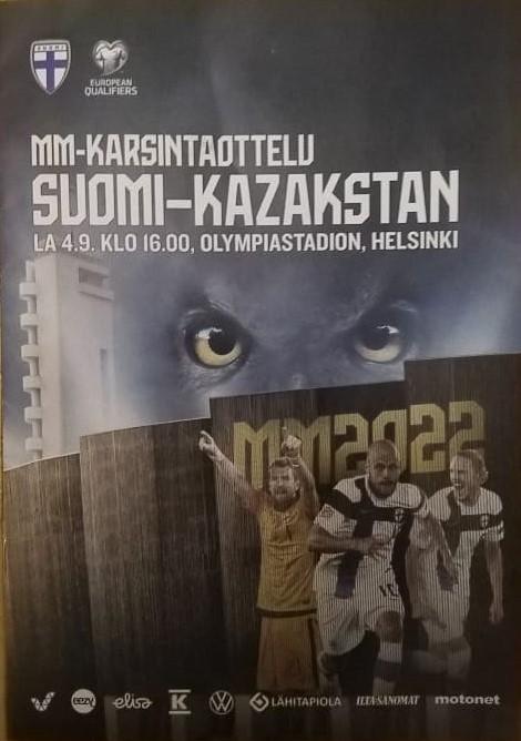 Otteluohjelma tai lippu ottelusta Suomi - Kazakstan 04.09.2021