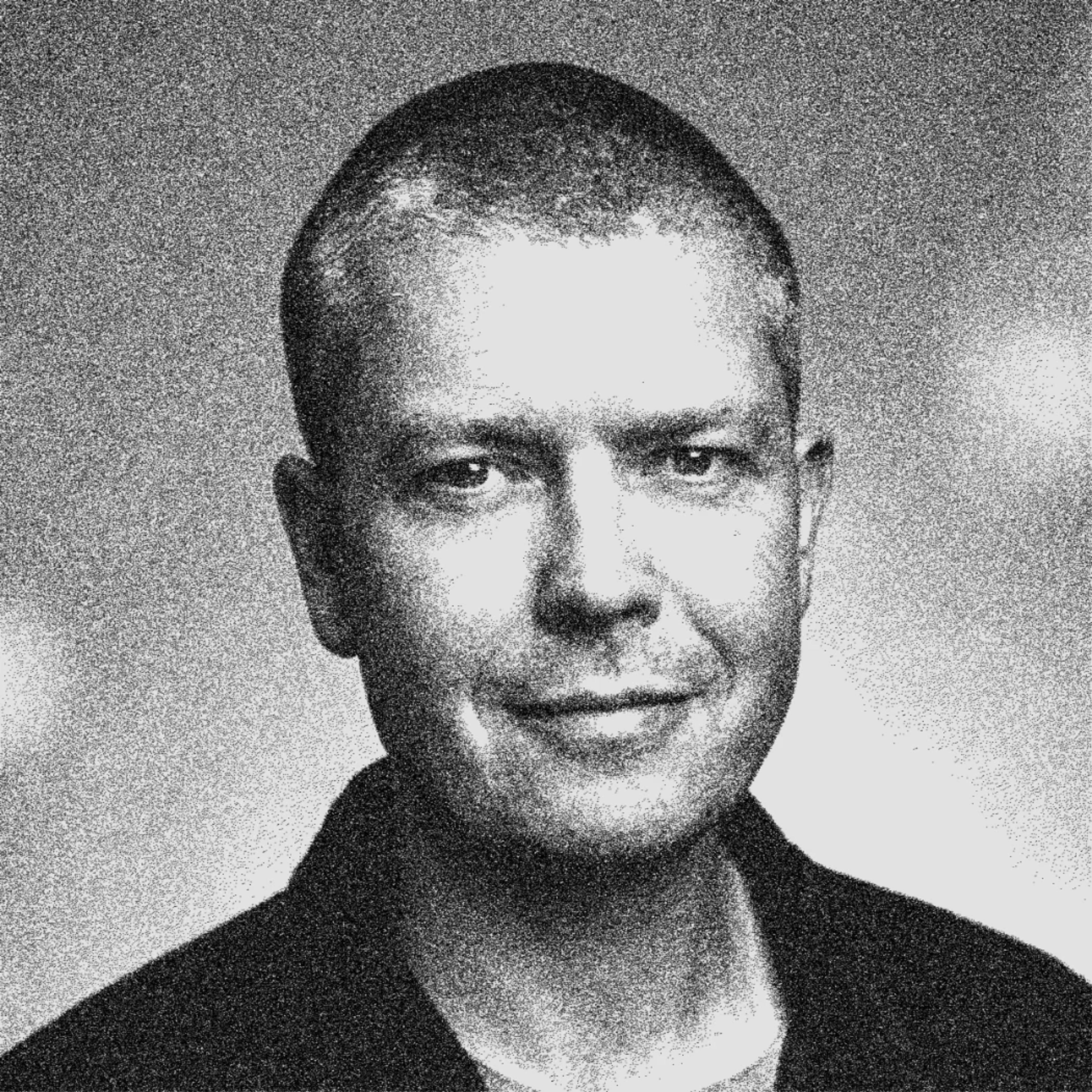 Black and white photo of Sascha Trinkaus