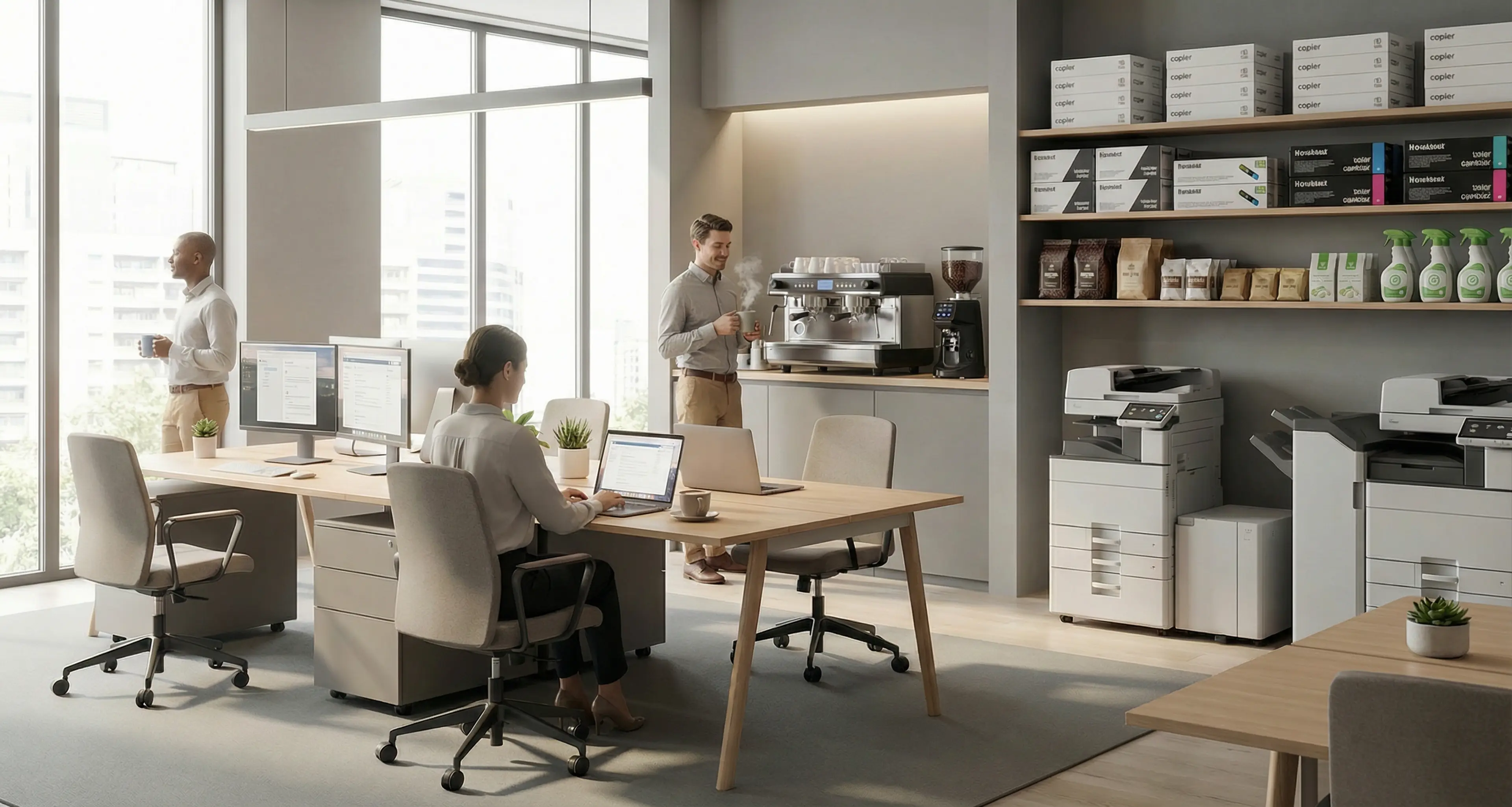 Kollegaer på ryddig kontor