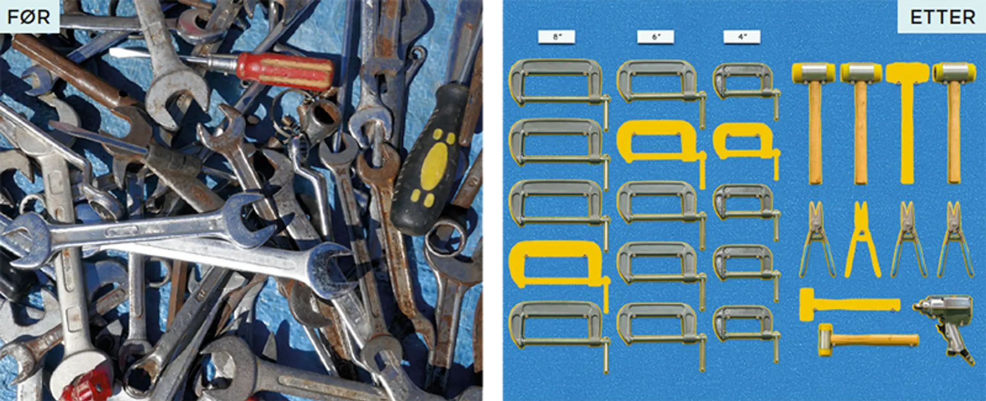 Verktøy før og etter Lean 5S