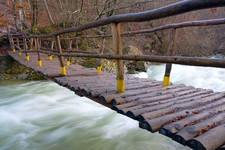 wooden bridge over a river
