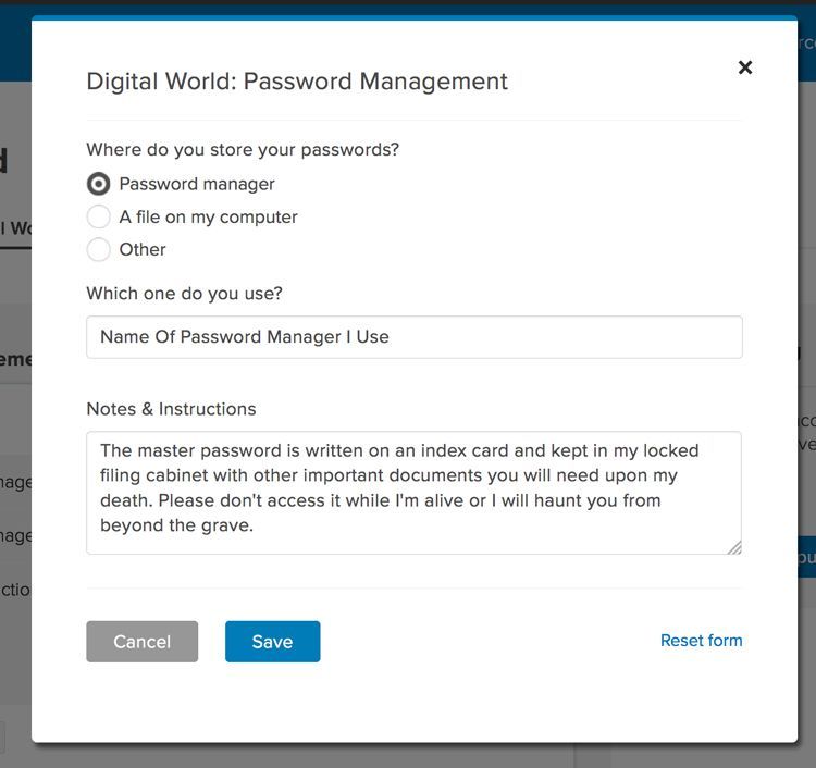 everplans password manager modal