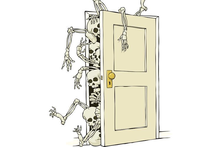 skeletons pouring out of a closet