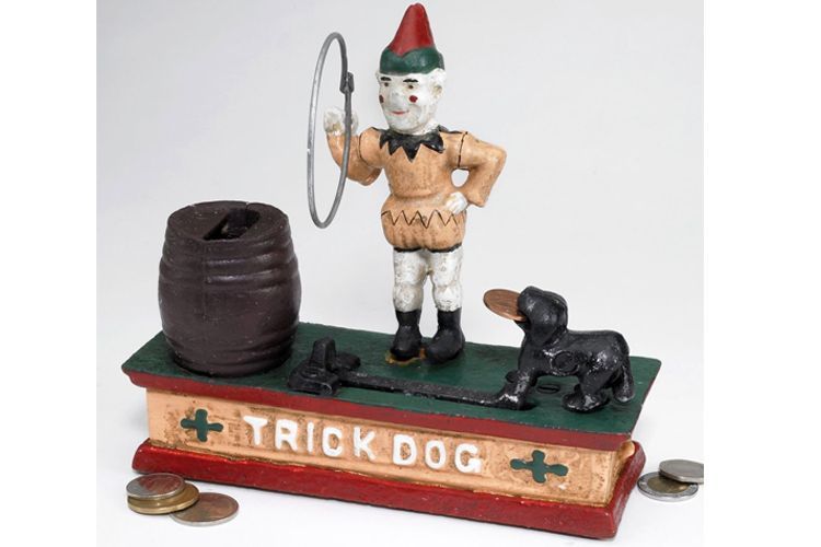 circus clown and trick dog piggy bank