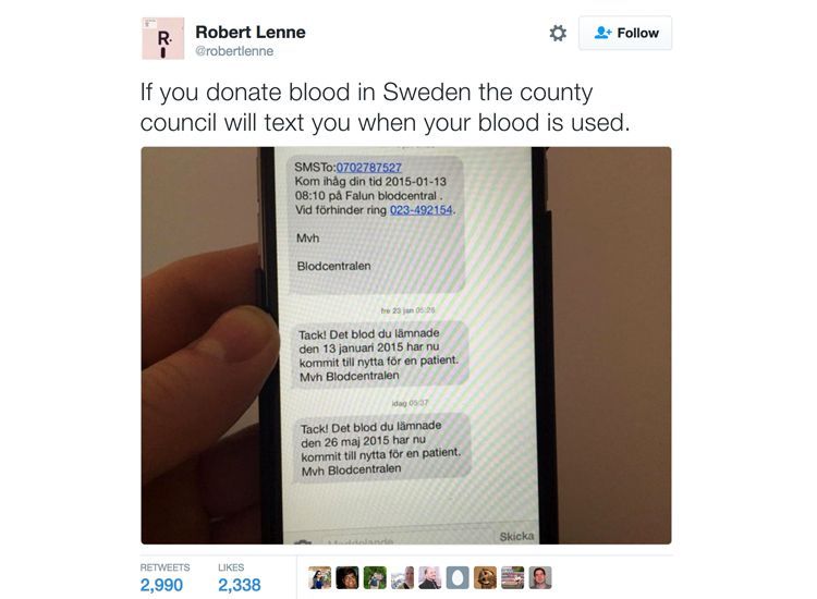 sweden blood donation tweet