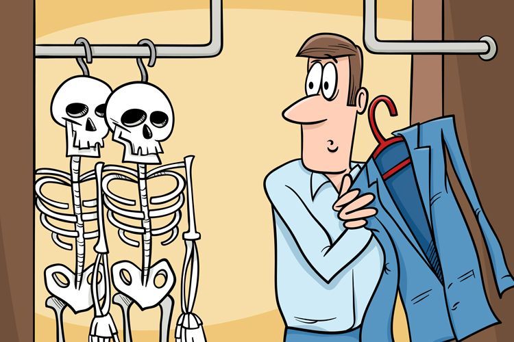 skeletons hanging in closet cartoon