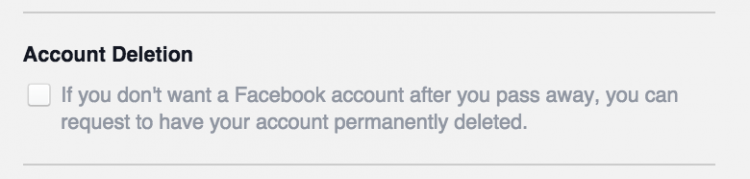 facebook delete account option