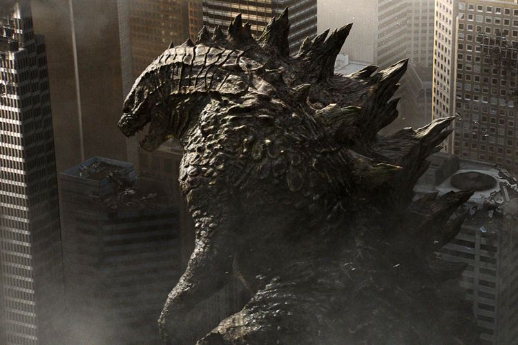 Godzilla 2014 strolling through city