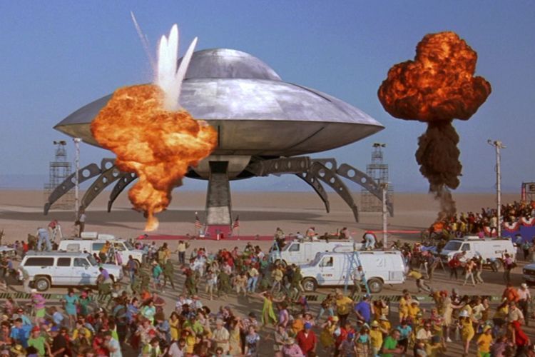 Mars Attacks spaceship and explosions