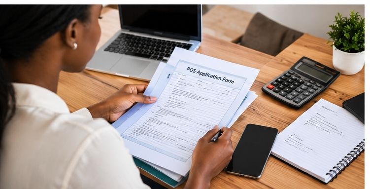 A business owner reviewing a pos application documents