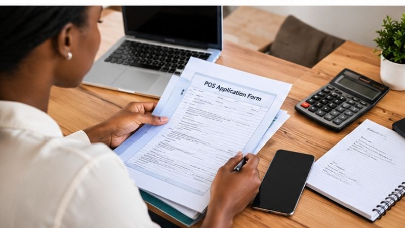A business owner reviewing a pos application documents