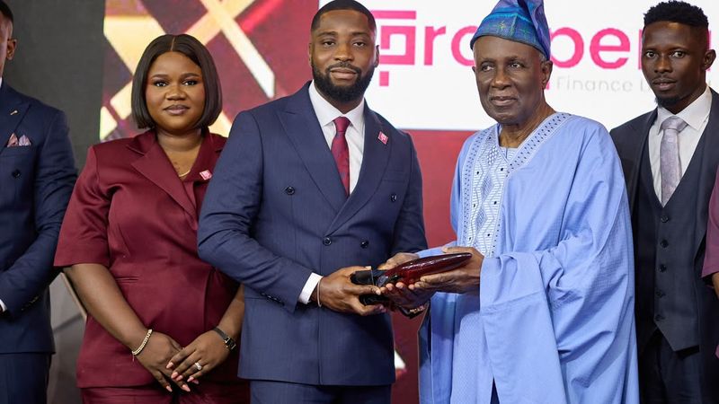 Dr. Joshua Obinna Umesegha receiving his award at the BusinessDay Next Bulls Awards 2026.