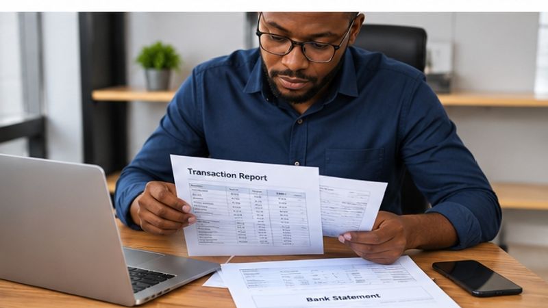 A business owner reviewing transaction reports