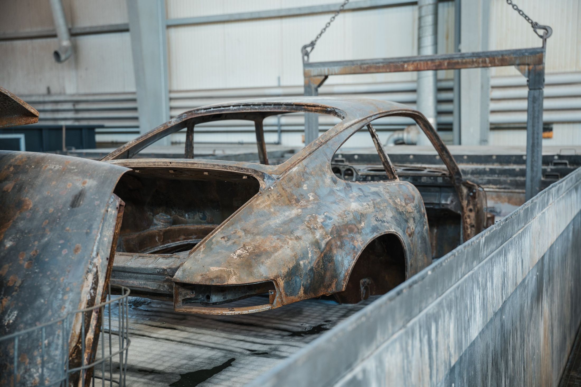 Air-cooled Porsche undergoing restoration at Banyan Motors