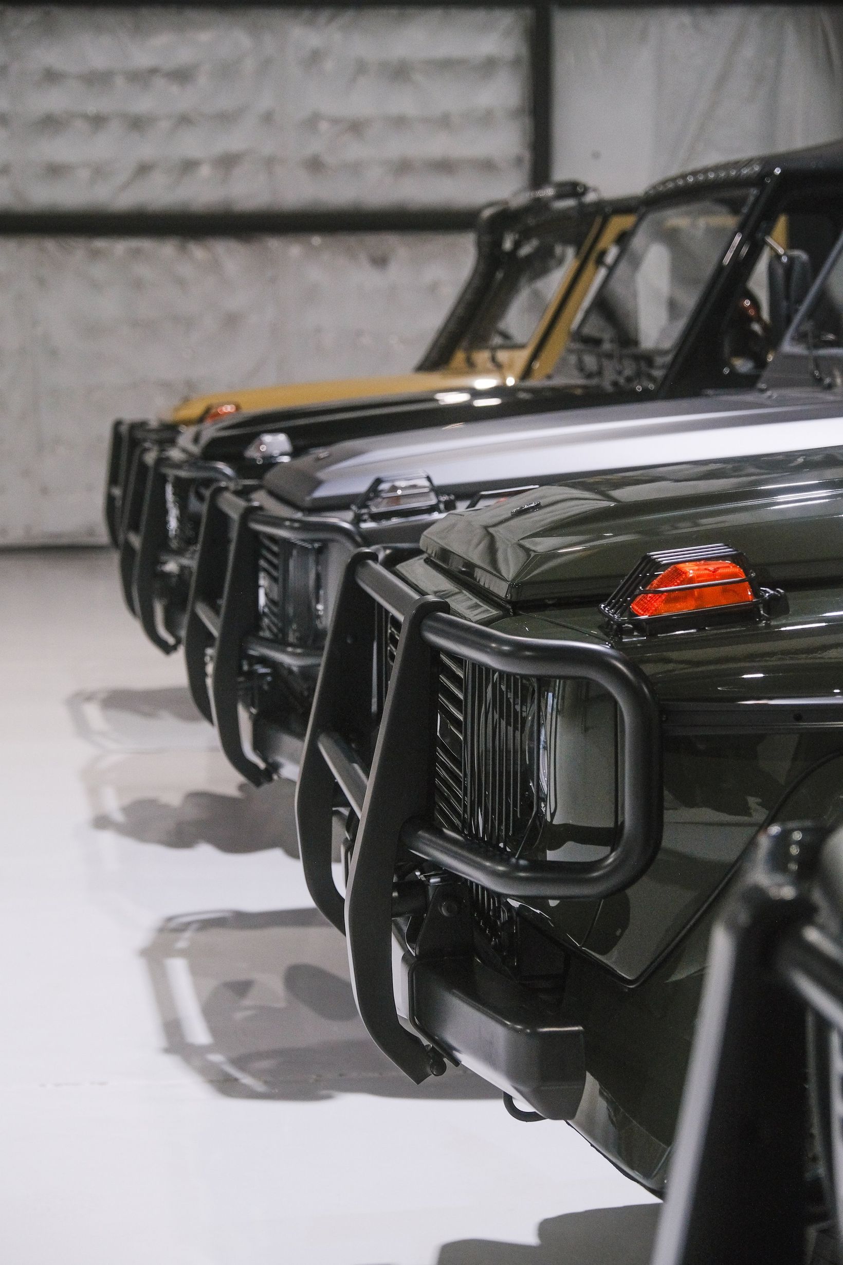 Classic G-Class vehicles in the Banyan workshop