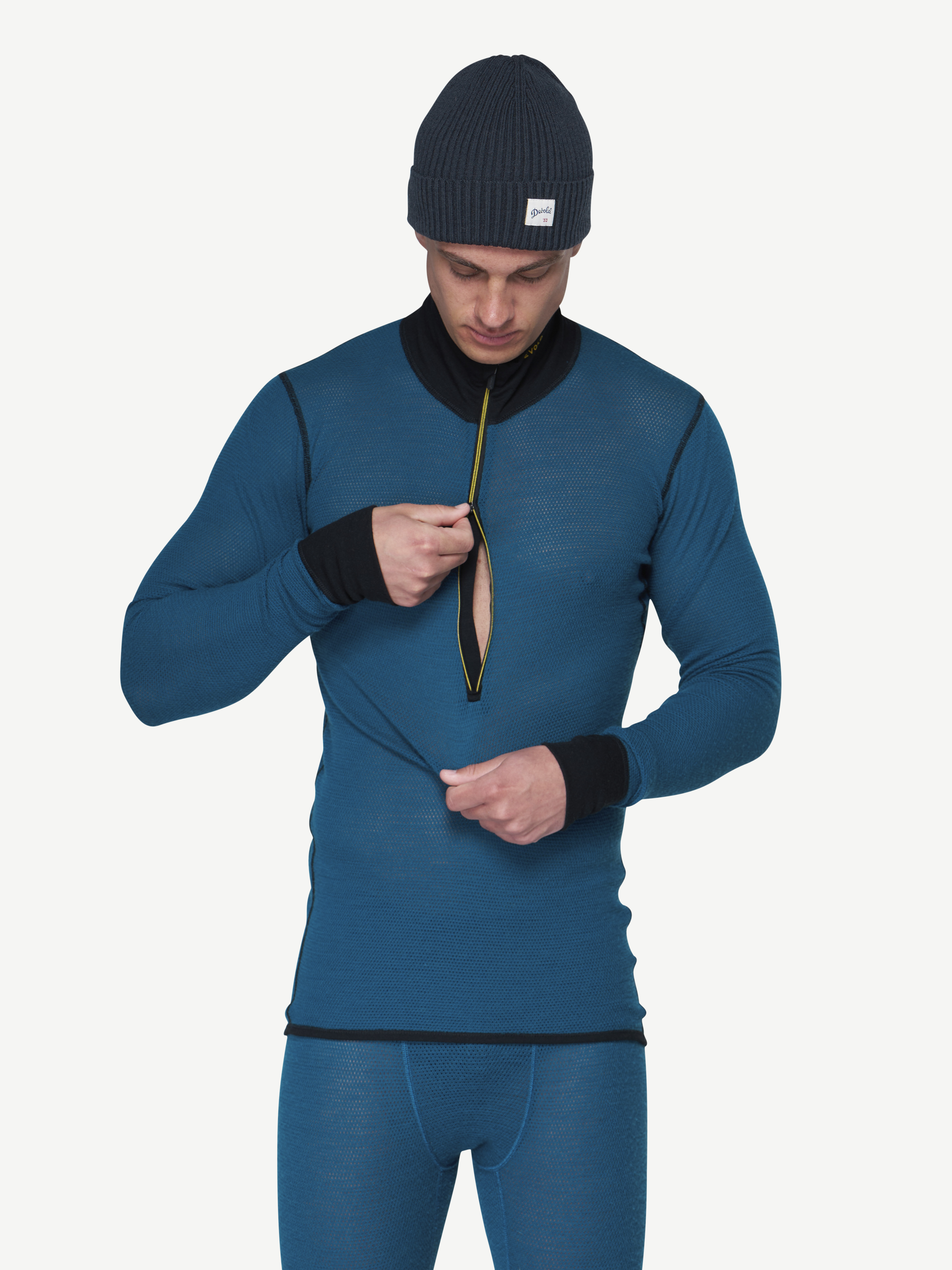 Wool Mesh 190 Zip Neck Man