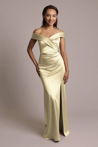 david's bridal champagne prom dress Davids Bridal Champagne Crepe-Back Satin Spaghetti Strap Dress, 4, style  F20095