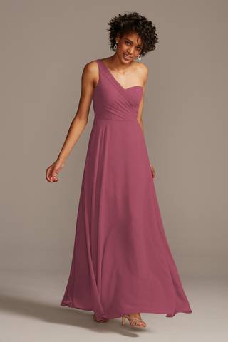 david's bridal one strap bridesmaid dress Satin One-Shoulder A-Line Pleated Bridesmaid Dress