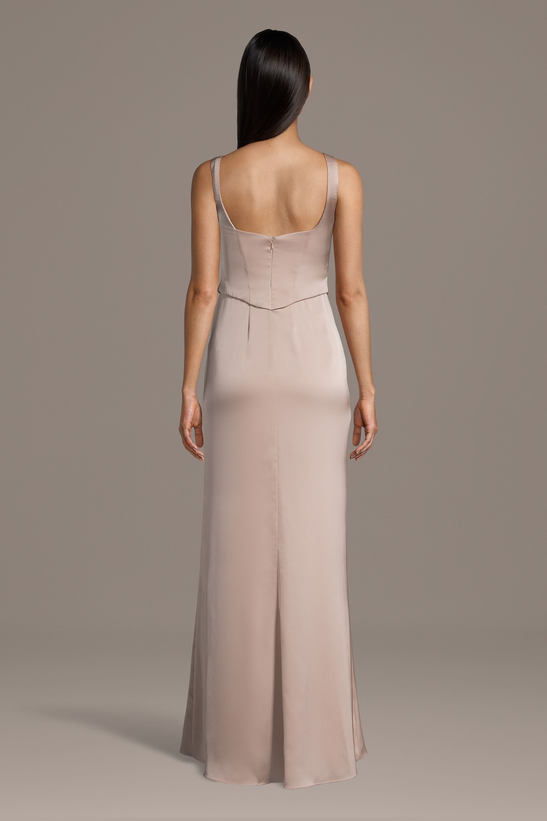 ワンピース DOUBLE SATIN SQUARED HEM DRESS Matte Satin Faux Two-Piece Tank Sheath Dress