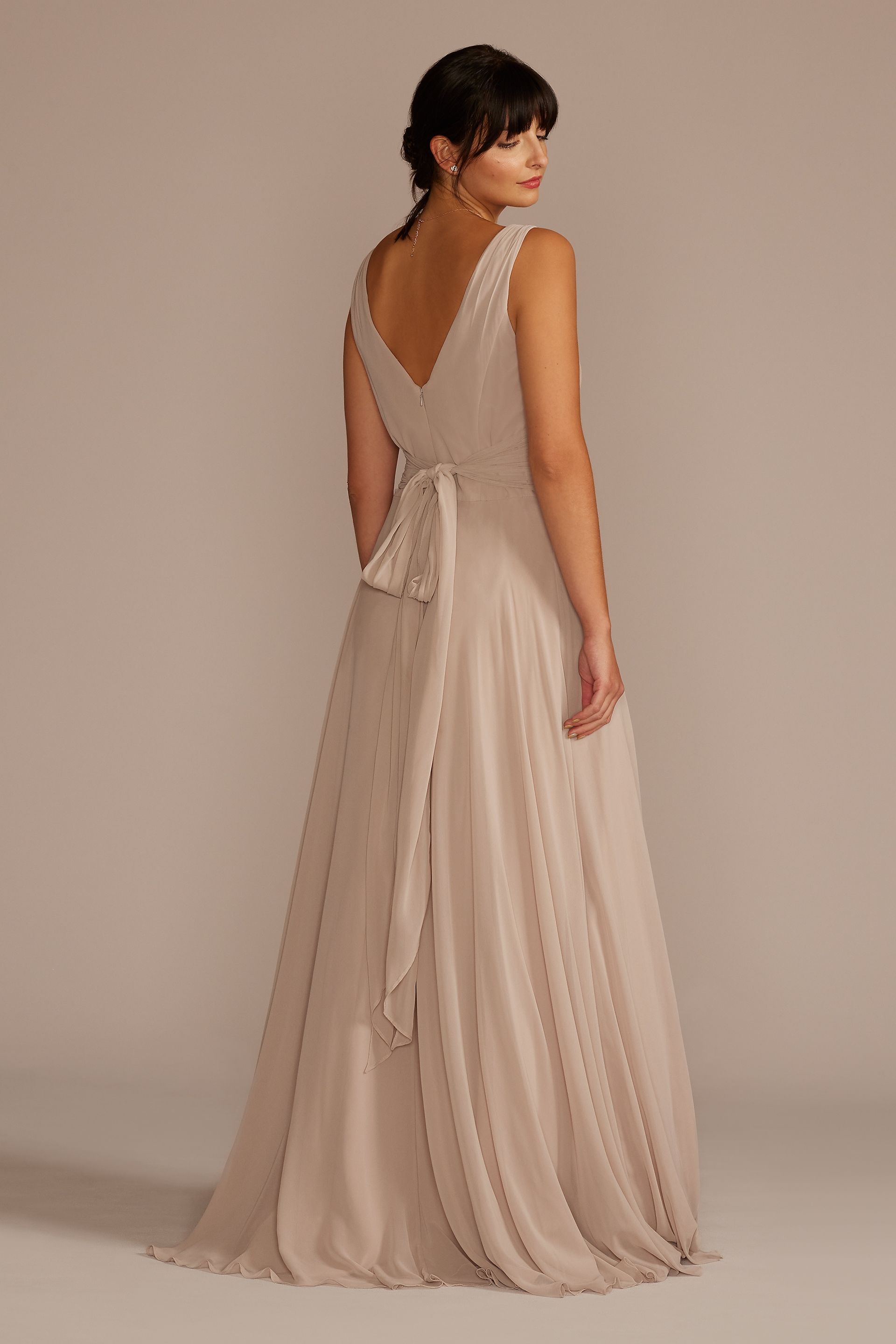 long mesh pleated tank bridesmaid dress Surplice Tank Long Chiffon Bridesmaid Dress
