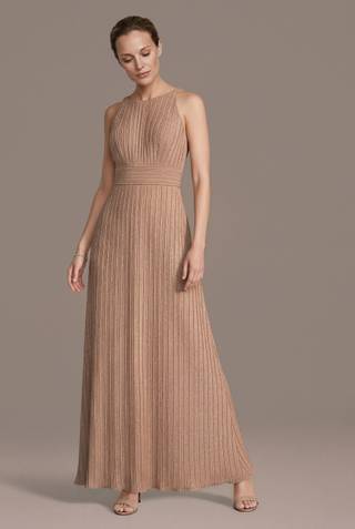rose gold pleated dress Mac Duggal Women's Pleated Shimmering Georgette Flutter Sleeve Gown