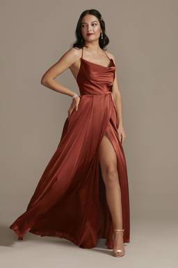 charmeuse cowl bridesmaid dress with lace-up back Dresses | Davids Bridal Charmeuse Cowl Bridesmaid Dress With Laceup Back