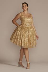 gold dress damas Square Neck Sequin Embellished Damas Dress-Gold-Size 2 Prom Wedding Quince