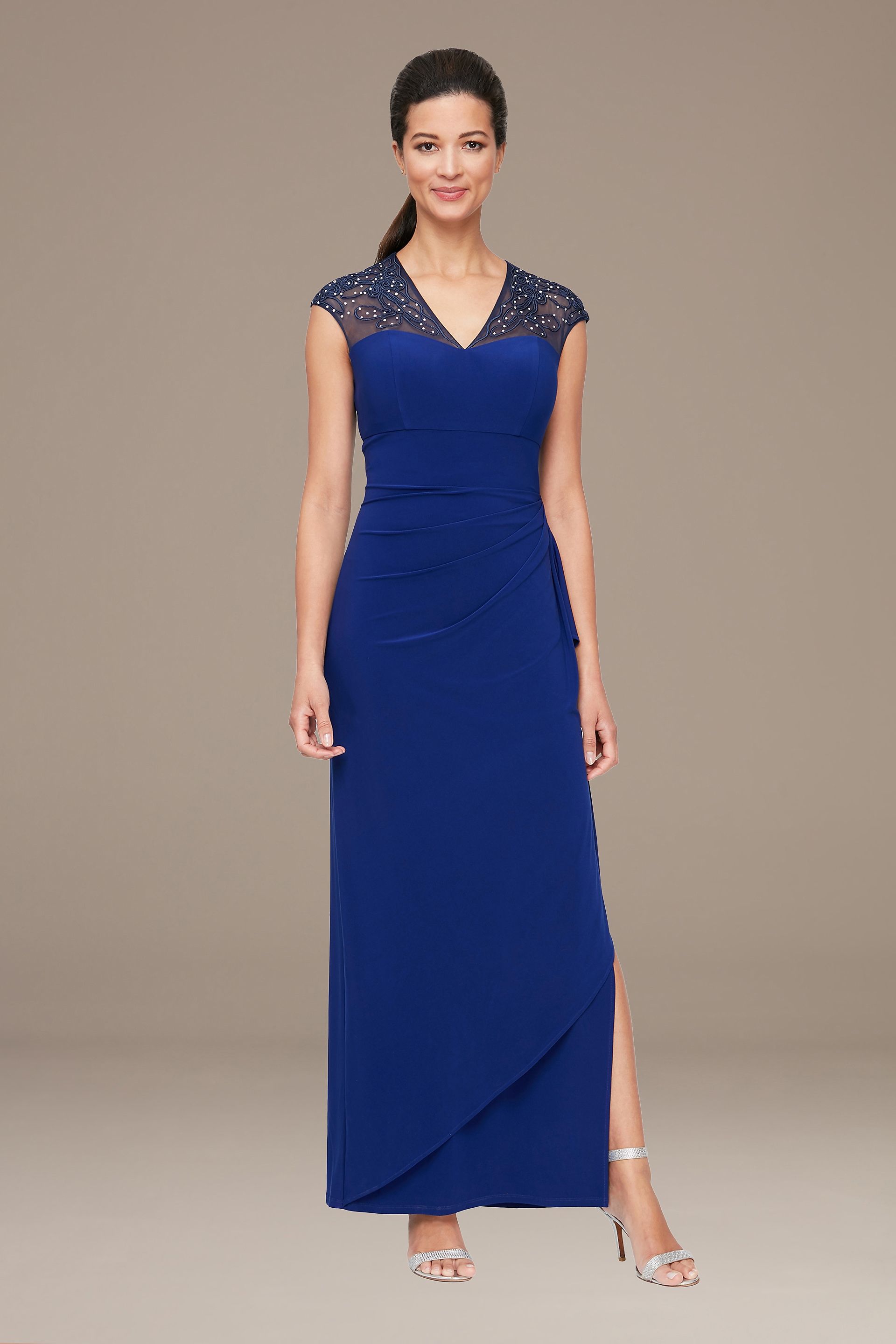 royal blue empire waist dress Retro Royal Blue Velvet Full Length Beaded Empire Waist Fancy Party Dress