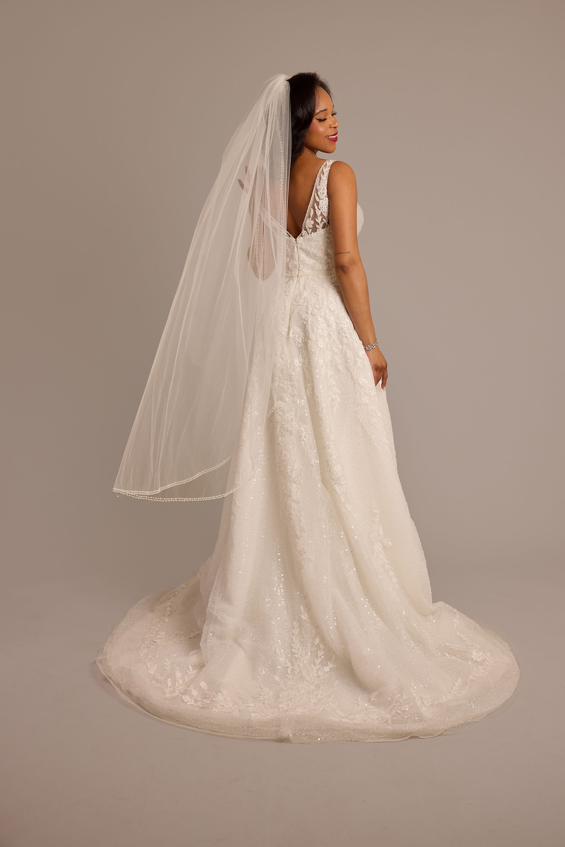 Pearl Trim Walking Length Veil | David's Bridal