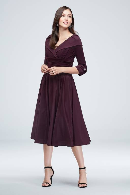 portrait collar a line dress Terani Couture Portrait Collar Printed Organza Long Gown