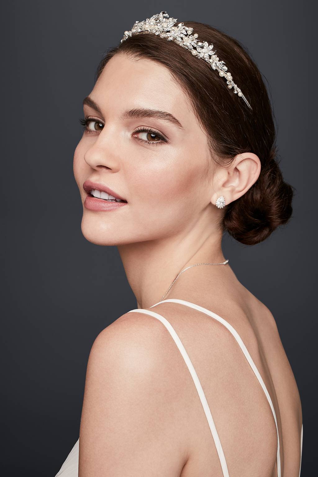 Crystal and Pearl Floral Tiara | David display picture 3
