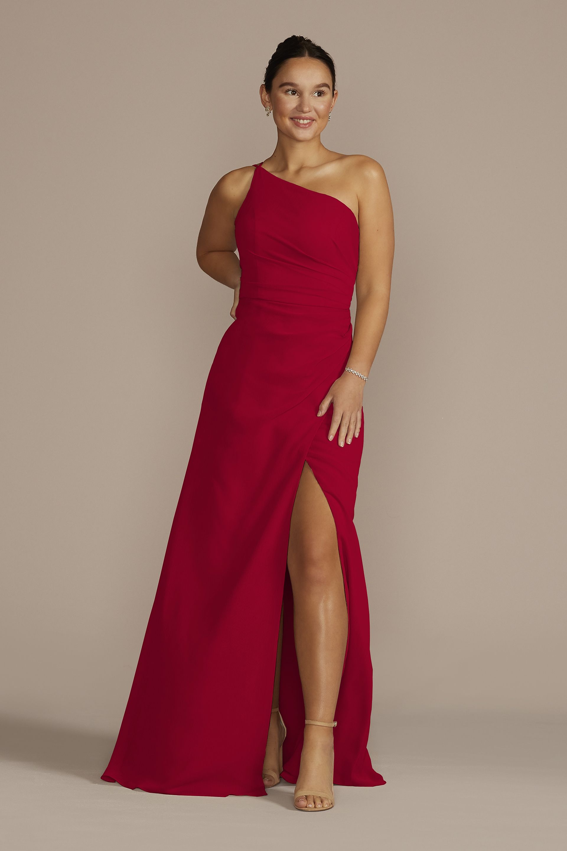 One-Shoulder Crinkle Chiffon Bridesmaid Dress | David's Bridal