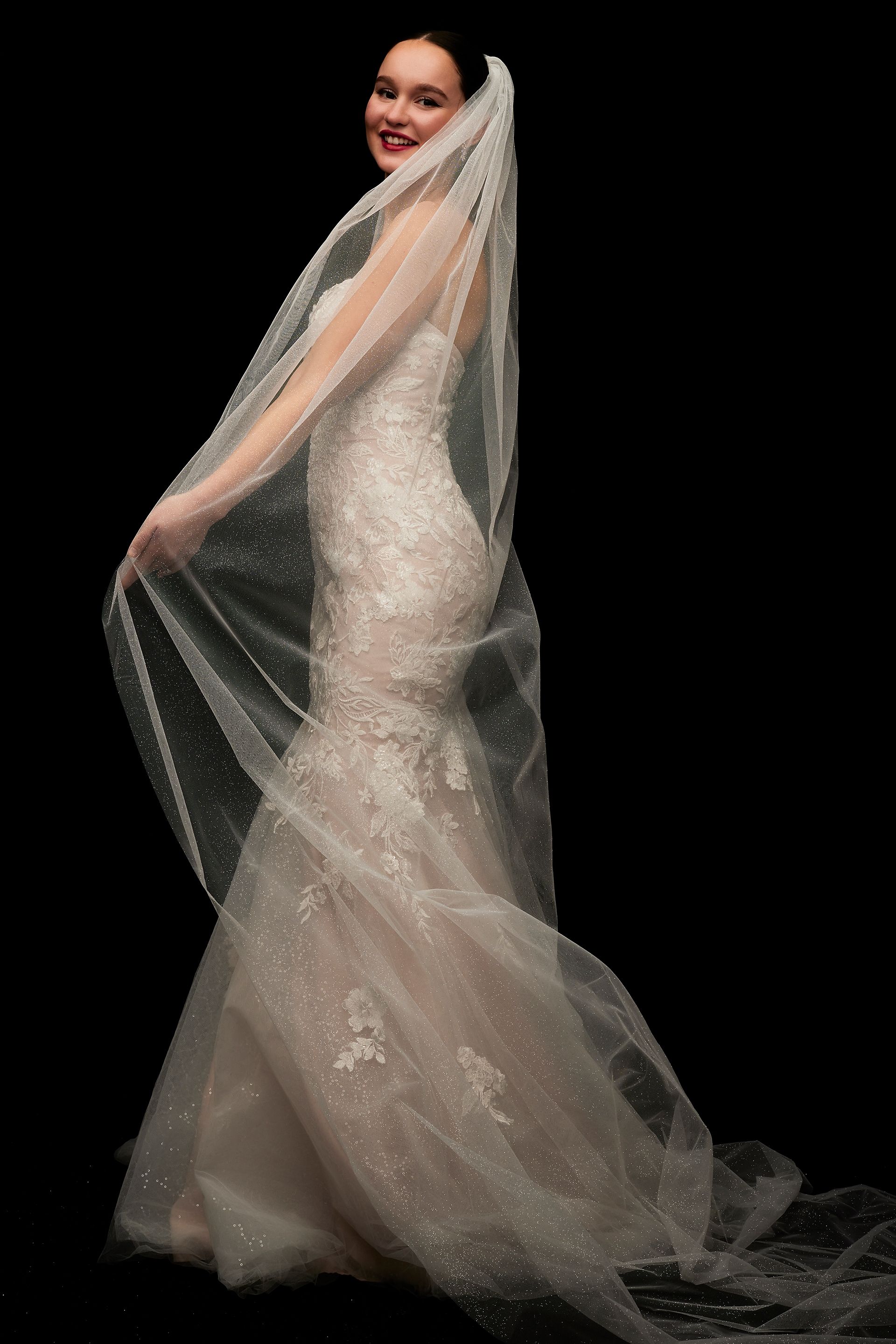 Gathered Tulle Cathedral Veil with Allover Glitter | David's Bridal