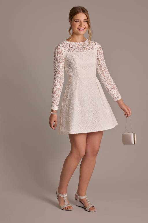 long sleeve short skirt wedding dress Exquisite Beauty: Long Sleeve Sparkle Mini Bridal Dress with Unique Sk   HAREM's Brides