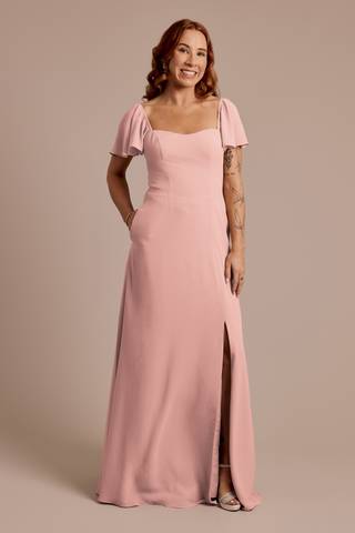 blush bridal shower dress bridal shower dresses pink WEDTREND Women Off the Shoulder Blush Pink  Bridesmaid Dress A Line Chiffon Cut Out Long Wedding Guest Dress with Slit