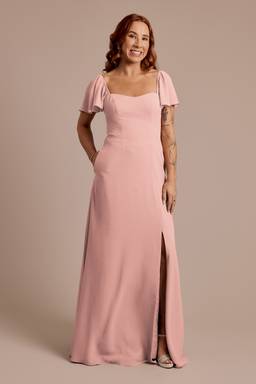 long flutter sleeve dress david's bridal Long Chiffon Dress with Flutter Sleeves