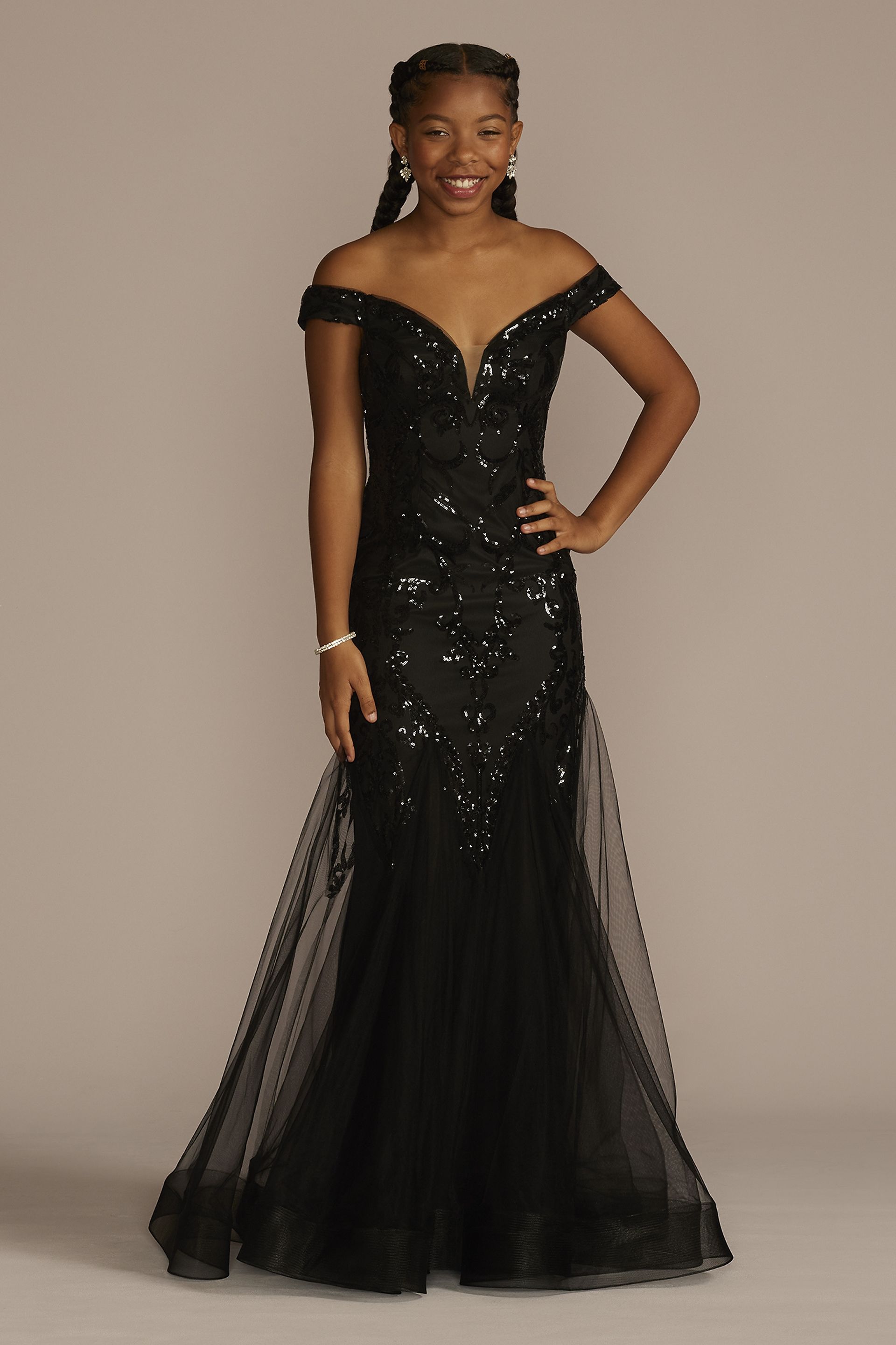 Off-the-Shoulder Sequin Tulle Mermaid Dress | David's Bridal