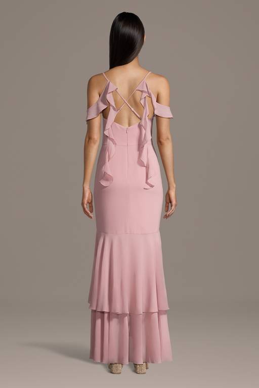 missord plunging neck frill ruffle hem chiffon dress Missord Plunge Neck Frill Ruffle Hem Chiffon Dress
