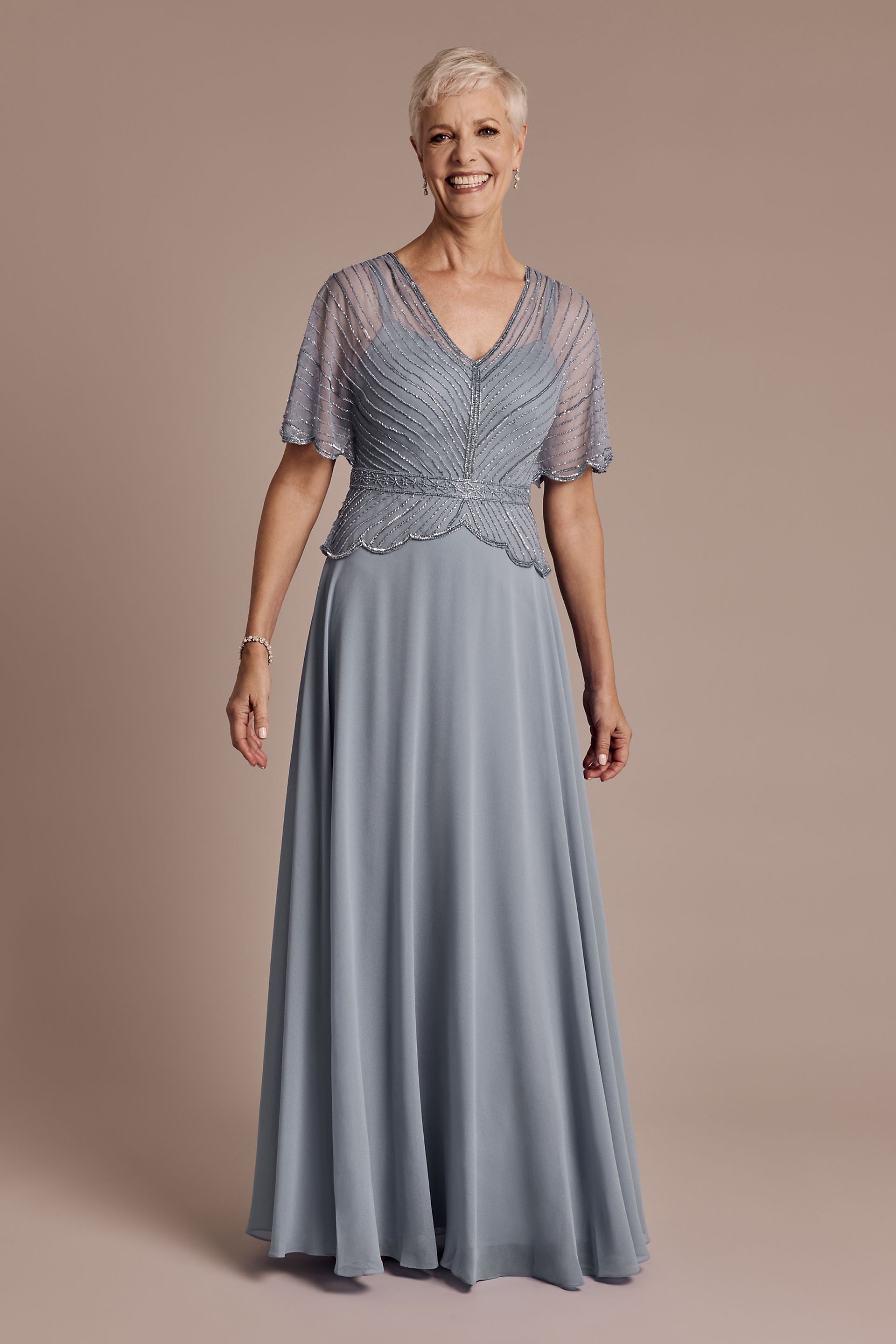 Off-the-Shoulder Matte Satin Belted Peplum Dress | David's Bridal