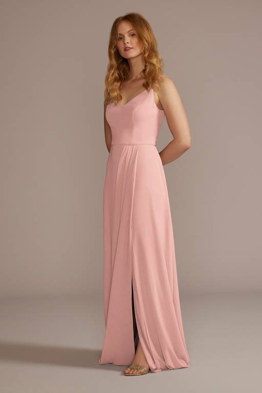 david's bridal ruffle spaghetti strap chiffon bridesmaid dress Crepe Ruffle Spaghetti Strap Bridesmaid Dress